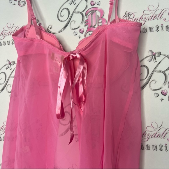Silk & satin babydoll bling rhinestone pink chemise bustier nighty dress y2k - Picture 6 of 7